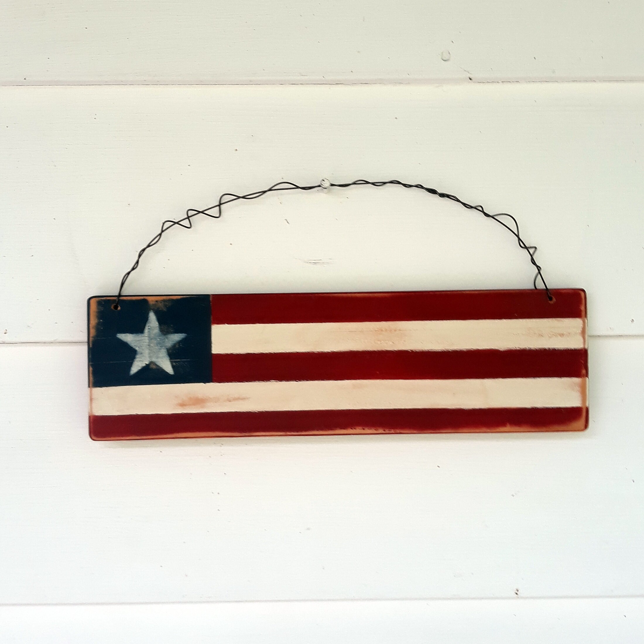 Handmade Wood / American Flag Wire Hanging Sign 466 Etsy Singapore