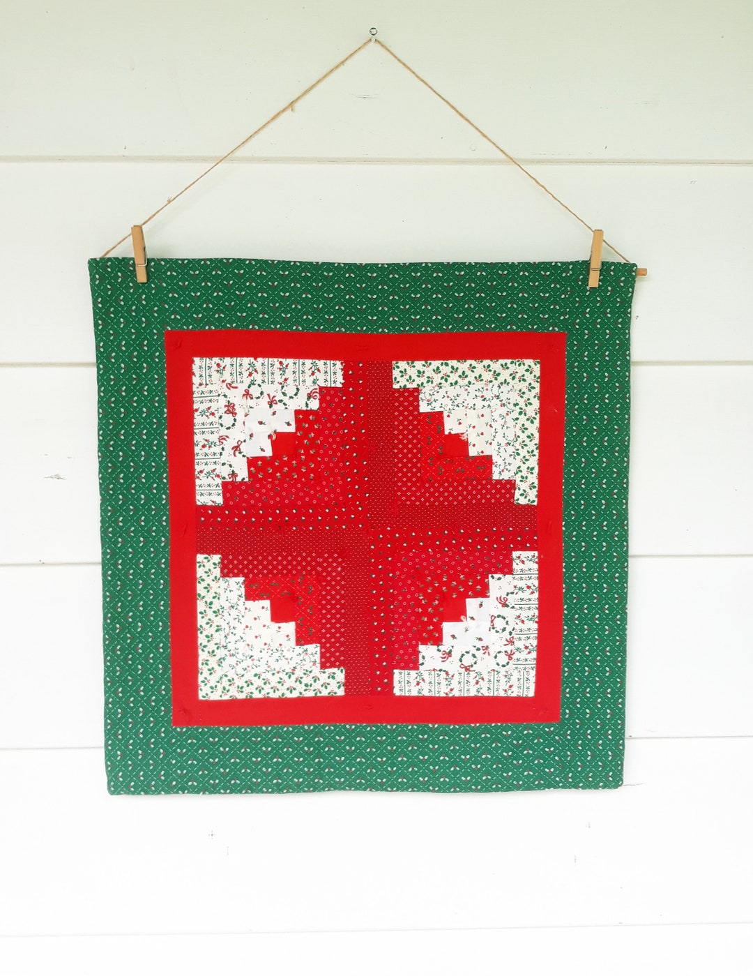 Vintage Colorful Christmas Log Cabin Wall Hanging (522) - Etsy