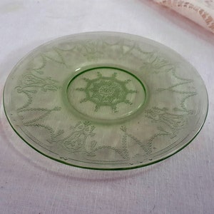Vintage Anchor Hocking Green Depression Mis-Matched Glass Cup and Plate (601) image 4