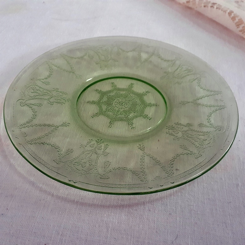 Vintage Anchor Hocking Green Depression Mis-Matched Glass Cup and Plate (601) image 4