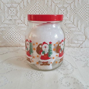Vintage Glass Santa Christmas Cookie Jar (745)