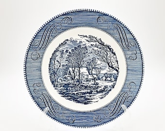 Vintage Currier & Ives Blue  - "Pattern Old Grist Mill" - by Royal -Dinner Plate (551)