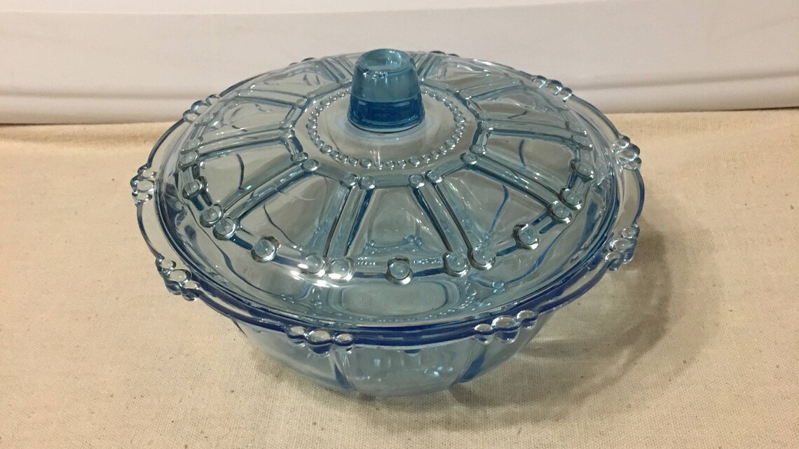 Vintage Depression Glass Sky Blue Candy Dish With Cover 35 Etsy