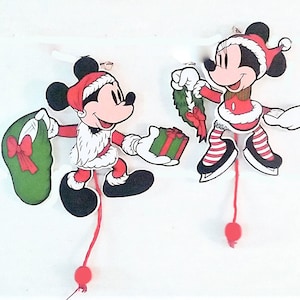 Vintage Christmas Mickey and Minnie Jointed Ornament (151)