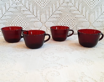 Vintage Fire King by Anchor Hocking 1950's Ruby Red Clear Class Cup Set  (764)