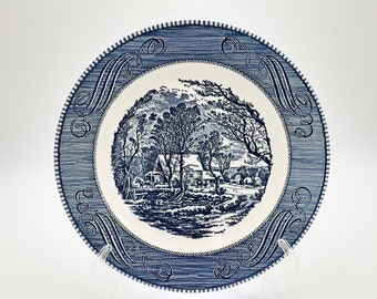 Vintage Currier & Ives Blue  - "Pattern Old Grist Mill" - by Royal -Dinner Plate (549)