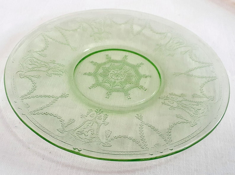 Vintage Anchor Hocking Green Depression Mis-Matched Glass Cup and Plate (601) image 2