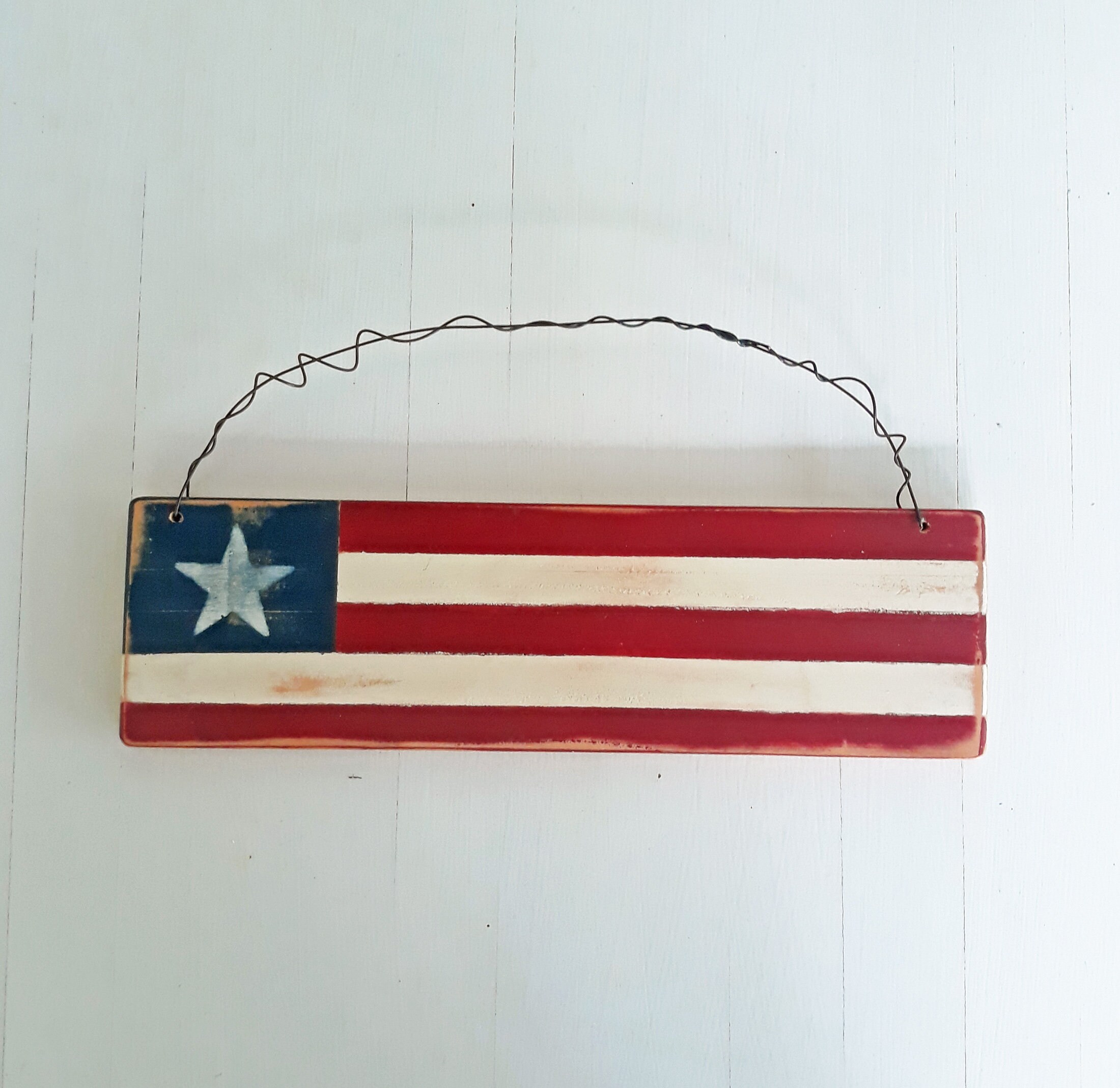 Handmade Wood / American Flag Wire Hanging Sign 466 Etsy Singapore