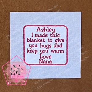 Memory patch/label, Easy read font, Square/oblong shaped, quilts, pillows, cushions, bears clothing, keepsake Embroidered 100% Cotton fabric