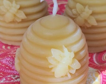 Beeswax Candle Set of 3 ~ Honey Bee Skep ~ Votives ~ Cute Bee Skep Candle ~ Natural Beeswax Votive ~ Honey Scent Set of 3