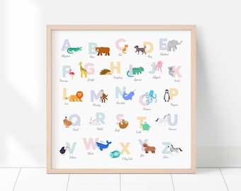 Animal Alphabet Square / Nursery Decor / Playroom Wall Art / Baby Alphabet Poster / ABCs
