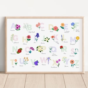 Flower Alphabet / Nursery Decor / Playroom Wall Art / Baby Girl Alphabet Poster / ABCs