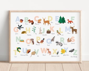 Woodland Animal Alphabet / Nursery Decor / Hunter Baby / Playroom Wall Art / Baby Alphabet Poster / ABCs