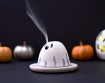 Handmade Ceramic Ghost Incense Holder / Halloween Incense Burner / Pottery Ghost