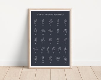 Sign Language Alphabet Black & White / Nursery Decor / Playroom Wall Art / ASL Alphabet Poster / ABCs