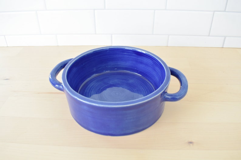 Handmade Ceramic Baking Dish / Brie Baker / Single Serve Pottery Casserole Dish Cobalt Blue