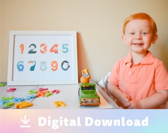 Digital Download Nature Animal Number Set / Nursery Decor / Playroom Wall Art / Baby Number Poster / 123s / Nature Color