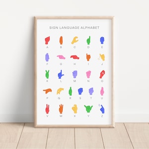 Gebarentaal alfabet regenboog / Decor kinderkamer / muurkunst speelkamer / ASL-alfabetposter / ABC
