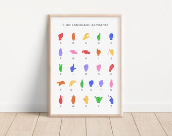 Sign Language Alphabet Rainbow / Nursery Decor / Playroom Wall Art / ASL Alphabet Poster / ABCs