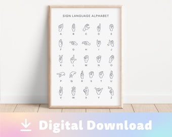 Digital Download Sign Language Alphabet / Nursery Decor / Playroom Wall Art / ASL Alphabet Poster / ABCs