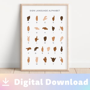 Digital Download Sign Language Alphabet Diversity / Nursery Decor / Playroom Wall Art / ASL Alphabet Poster / ABCs