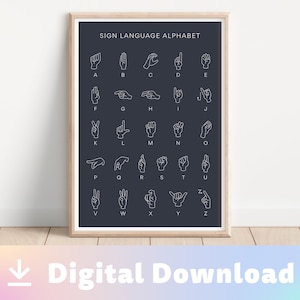 Digital Download Sign Language Alphabet Black & White / Nursery Decor / Playroom Wall Art / ASL Alphabet Poster / ABCs