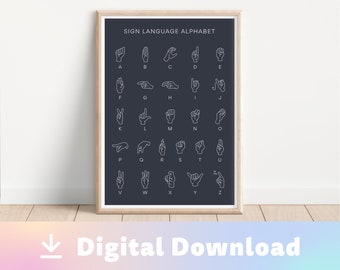 Digital Download Sign Language Alphabet Black & White / Nursery Decor / Playroom Wall Art / ASL Alphabet Poster / ABCs