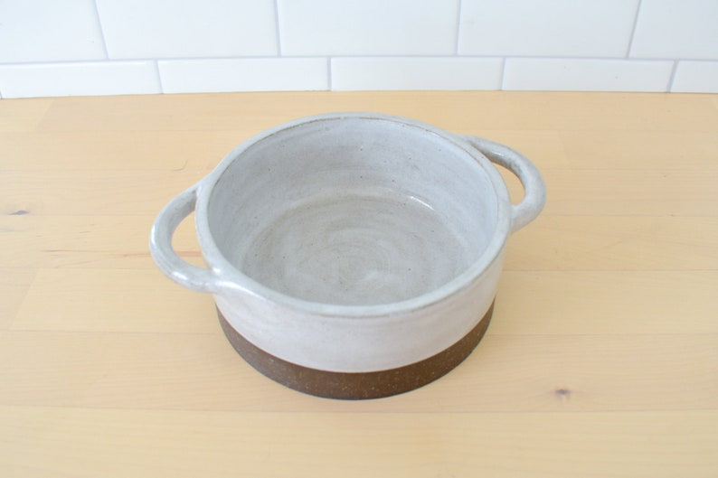 Handmade Ceramic Baking Dish / Brie Baker / Single Serve Pottery Casserole Dish Dark Clay White