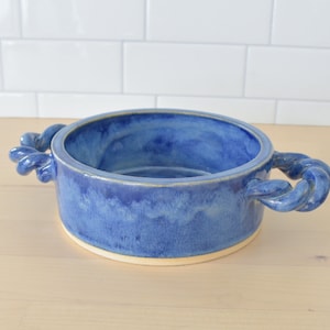 Handmade Ceramic Baking Dish / Brie Baker / Single Serve Pottery Casserole Dish Braided Indigo