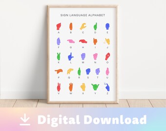 Digital Download Schild Sprache Alphabet Regenbogen / Kinderzimmer Dekor / Spielzimmer Wandkunst / ASL Alphabet Poster / ABCs