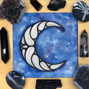 Indigo Black & White Watercolor Crescent Moon Hand Painted Original