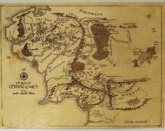 middle earth map wood engraving art lord of the rings lotr