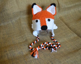 Handmade Crochet Fox Beanie with Earflaps