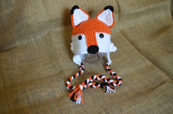Handmade Crochet Fox Beanie with Earflaps