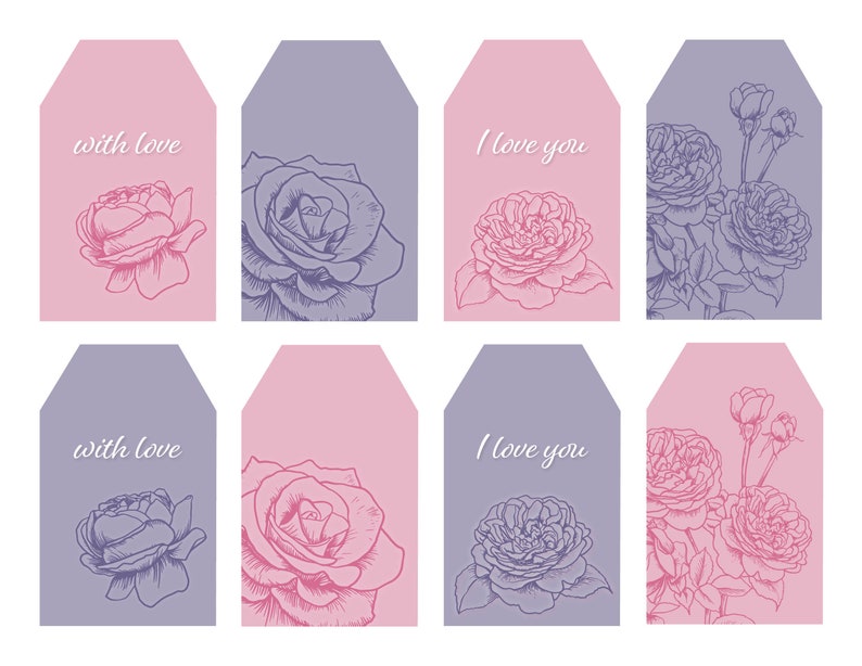 Printable Gift Tags: Romantic Roses Gift Tags Holiday - Etsy Hong Kong