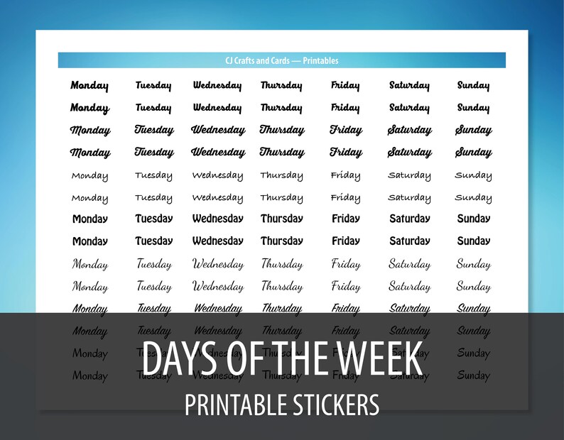 Printable Journal Stickers Days of the Week Bullet Journal Etsy España