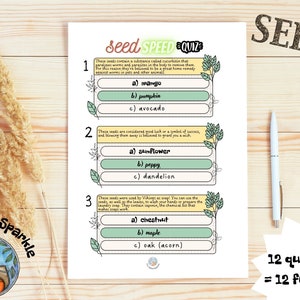 QUIZ Seeds in Kitchen and Garden, Worksheet, Printable, Nature Study, Spring Activity, Homeschool, Educational Resources, Fun Game