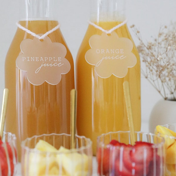 Mimosa Juice Labels | Acrylic Refreshment Event Labels | Mimosa Bar Signage |  Baby Shower Decor | Refreshment decor sign | Drink Label