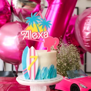 Doll Style Acrylic Cake Topper l Cake Charm l Let&#39;s go party l Malibu Beach Cake Topper l Custom Cake Topper | Beach Party | Surf Cake