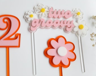 Groovy Acrylic Cake Topper| Personalized | Cake Topper | Birthday Decor | Acrylic Topper | Two Groovy | Groovy One | Daisy Theme