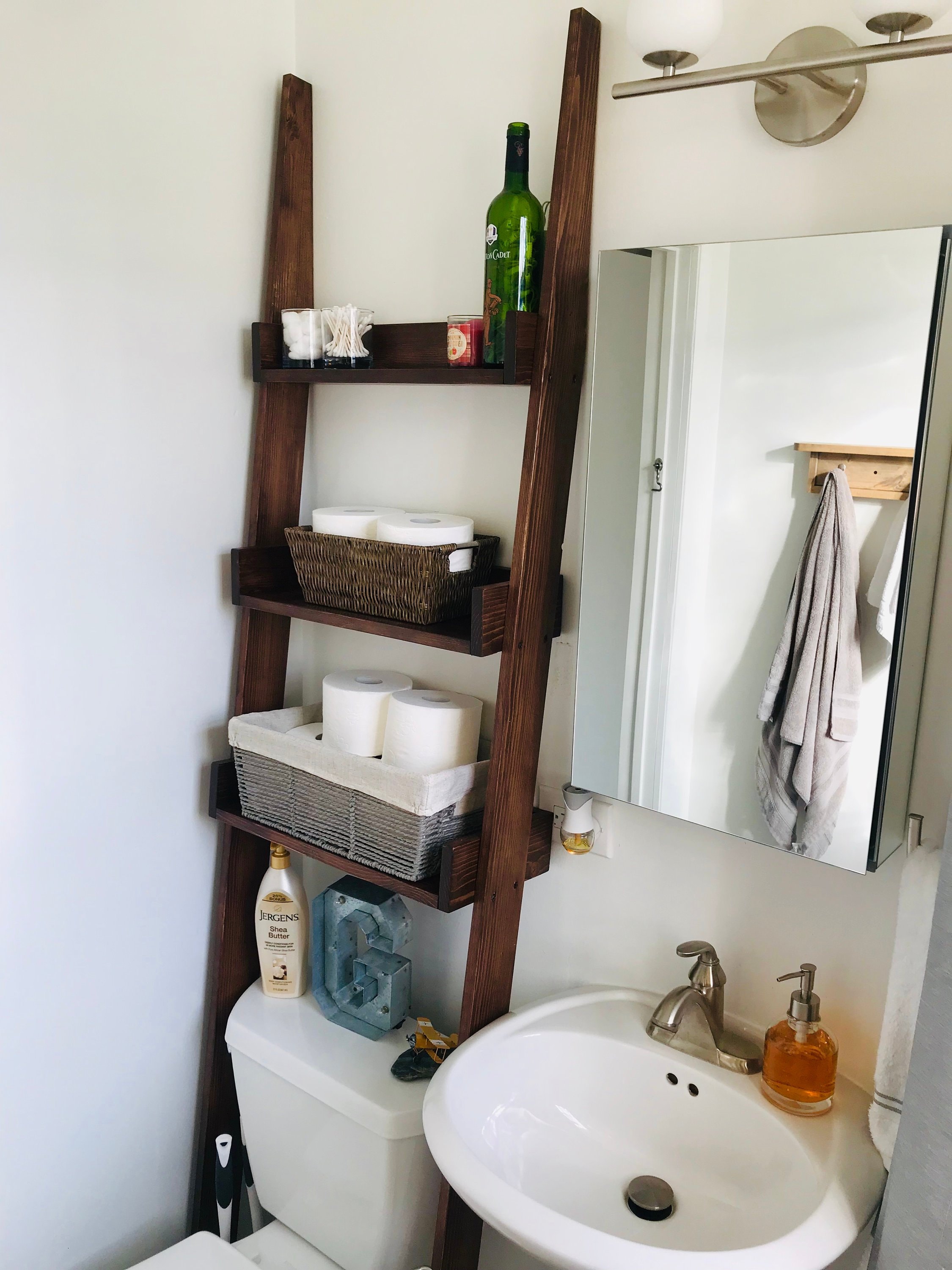 Walnut Over the Toilet Ladder Shelf, Wood Shelf, Bathroom Storage, Toilet  Paper Holder, Above Toilet Shelf, Ladder Shelf, Decorative Shelf 