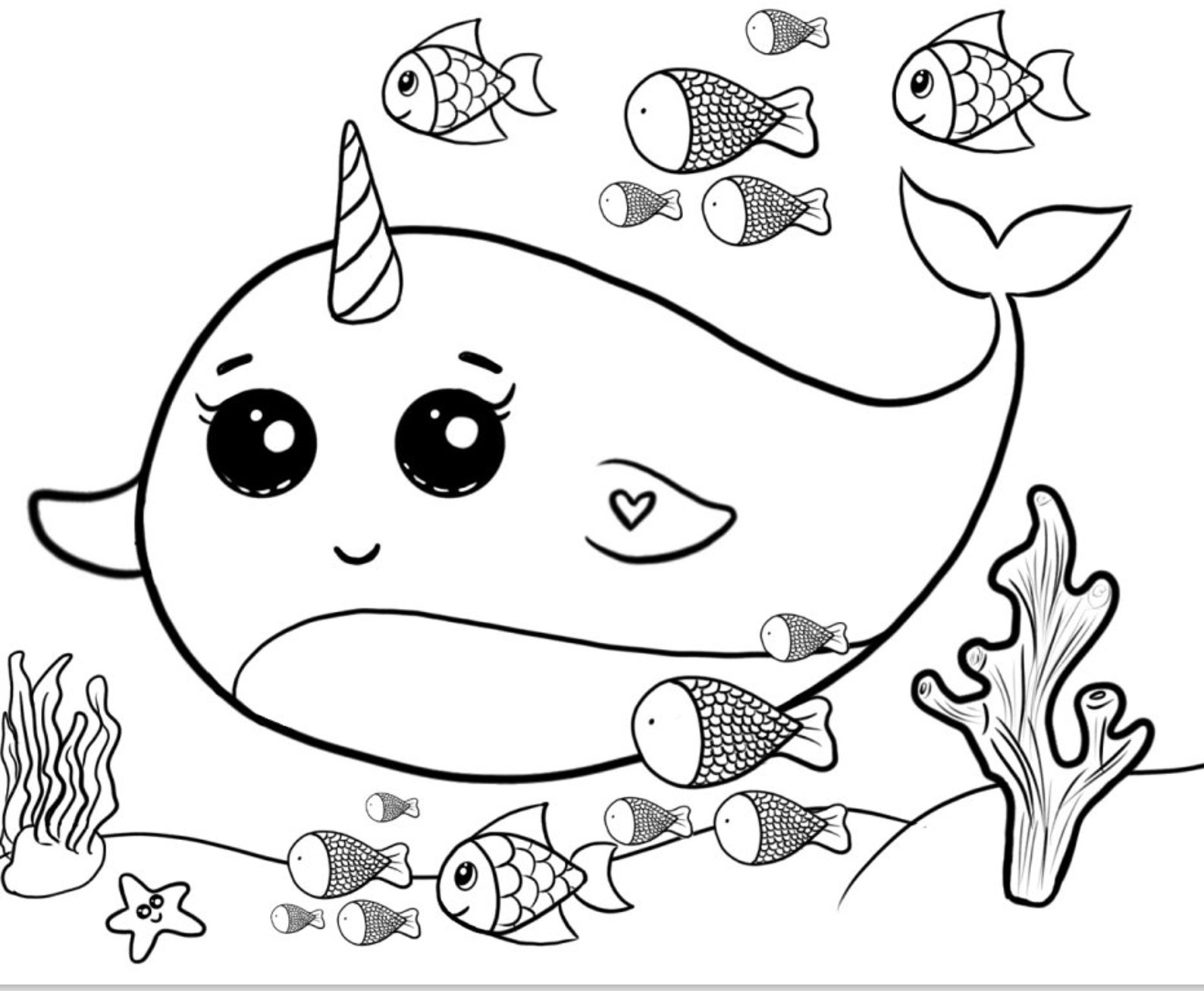 Cute Narwhal Coloring Page - Etsy