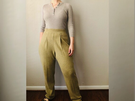 Sustainable Women/'s Clothing Avocado Green High Waist Knit Pants Vintage 90s Lounge Trousers