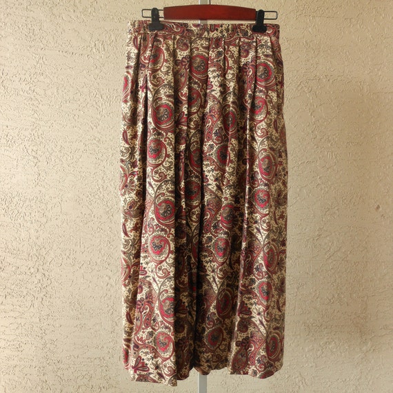 Vintage Paisley Floral Pleated Midi Skirt Classic… - image 9