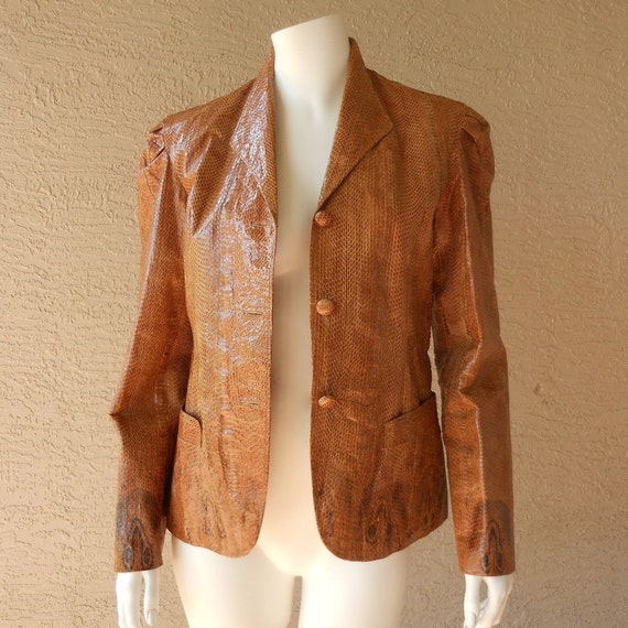 Vintage Exotic Cobra Snakeskin Jacket Cigar Tan S… - image 1