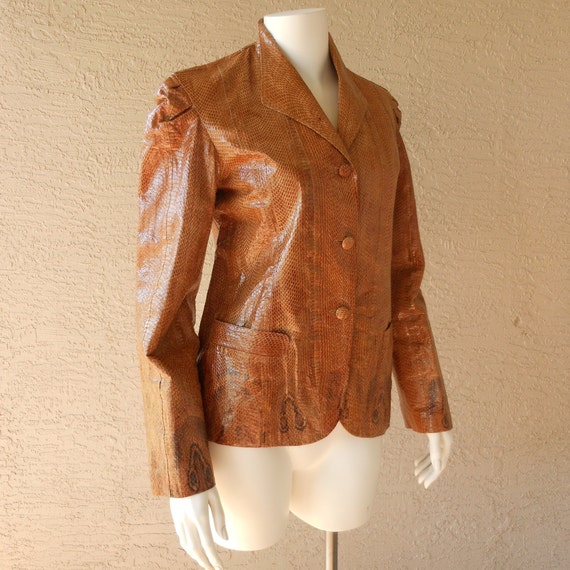 Vintage Exotic Cobra Snakeskin Jacket Cigar Tan S… - image 4