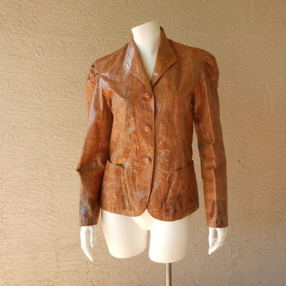 Vintage Exotic Cobra Snakeskin Jacket Cigar Tan S… - image 2