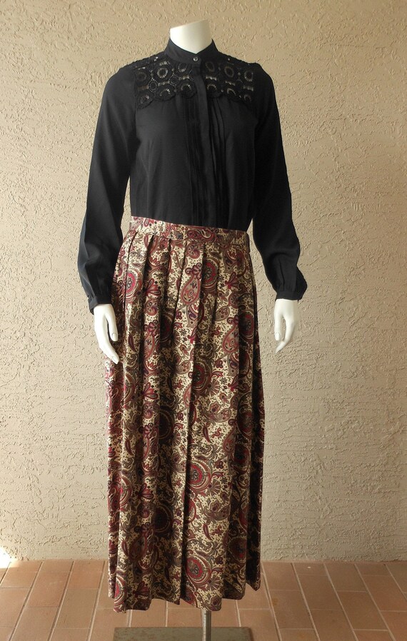 Vintage Paisley Floral Pleated Midi Skirt Classic… - image 2