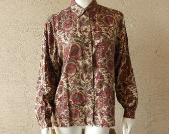 Vintage Paisley Print Blouse Button Front Size Medium NEW Elinore Hootstein