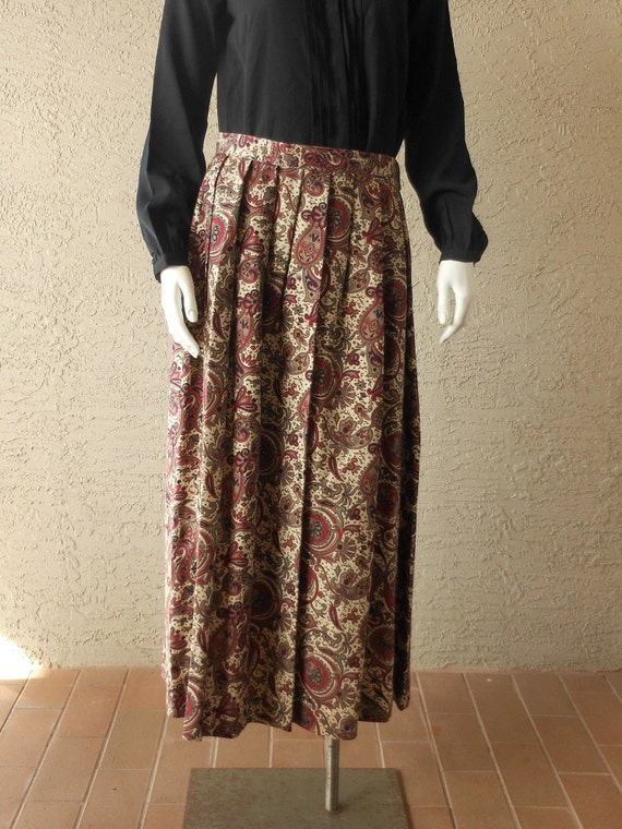 Vintage Paisley Floral Pleated Midi Skirt Classic… - image 1